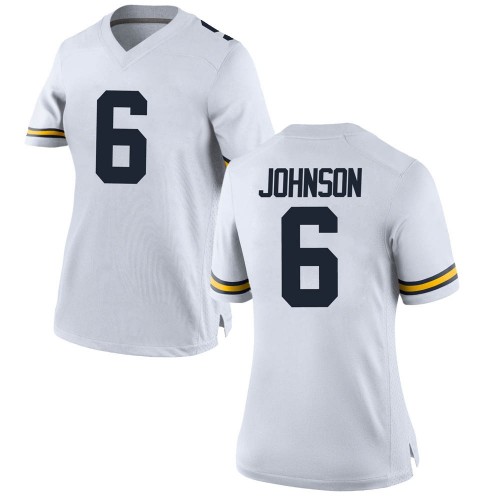 Cornelius Johnson Michigan Wolverines Women's NCAA #6 White Game Brand Jordan College Stitched Football Jersey IMC3354DE